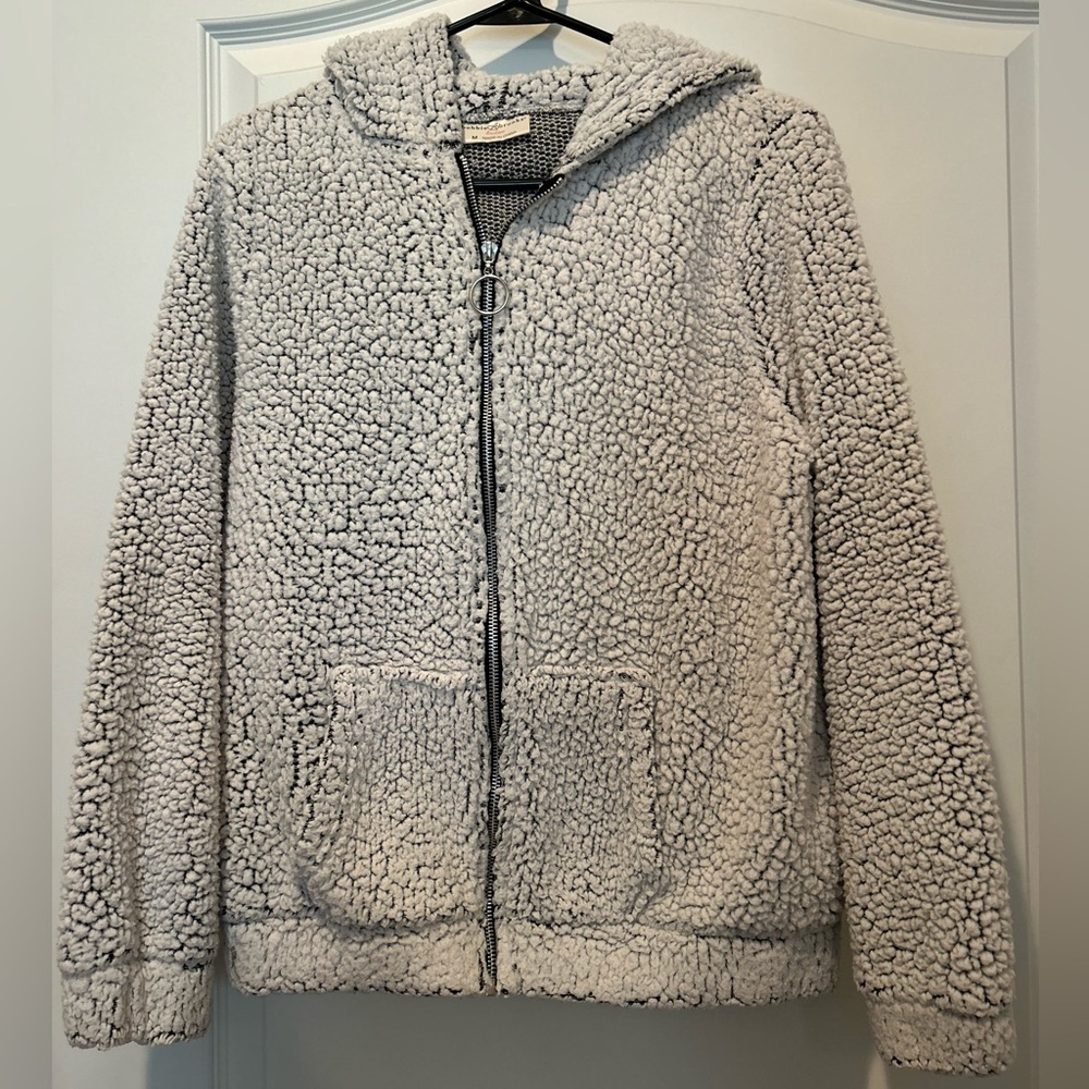 Cozy Gray Women’s Sherpa Zip Up Medium Hoodie